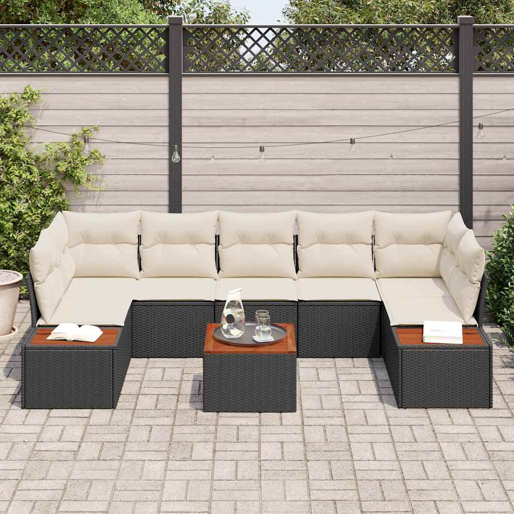 vidaXL Tuinbank Set met kussen met opslag 8 pcs Zwart Poly rattan