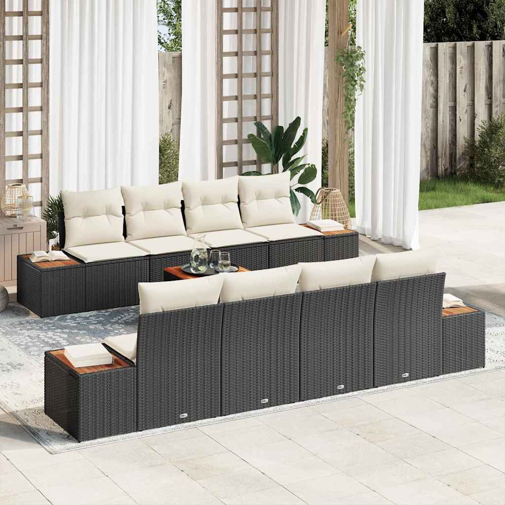 vidaXL Tuinbank Set met kussen met opslag 9 pcs Zwart Poly rattan