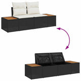 vidaXL Tuinbank Set met kussen met opslag 9 pcs Zwart Poly rattan