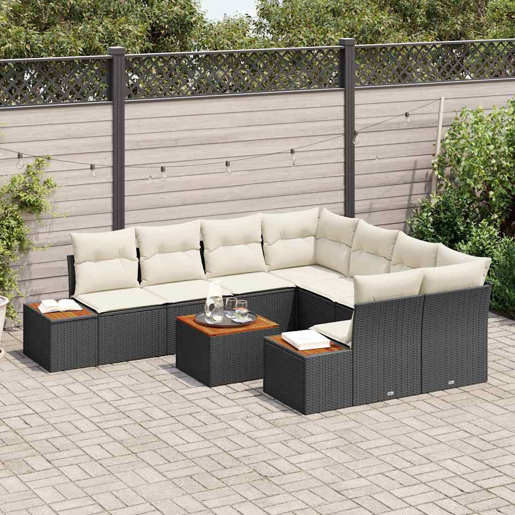 vidaXL Tuinbank Set met kussen met opslag 9 pcs Zwart Poly rattan