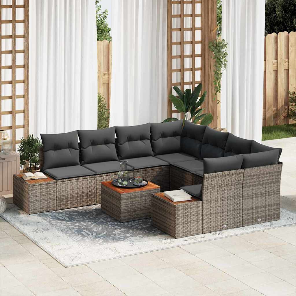 vidaXL Tuinbank Set met kussen met opslag 9 pcs Zwart Poly rattan