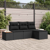 vidaXL Tuinbank Set met kussen 4 pcs Zwart en Crème Poly Riet