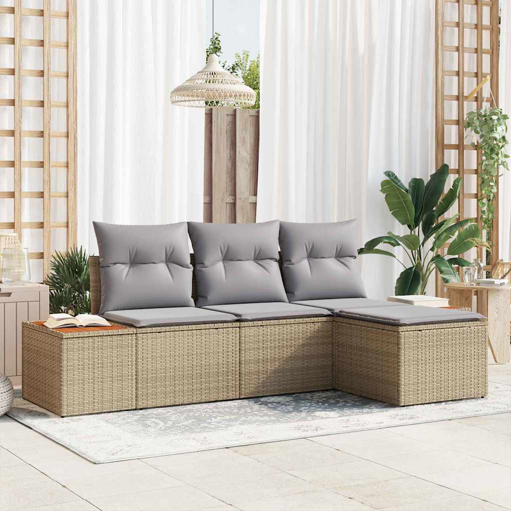 vidaXL Tuinbank Set met kussen 4 pcs Zwart en Crème Poly Riet