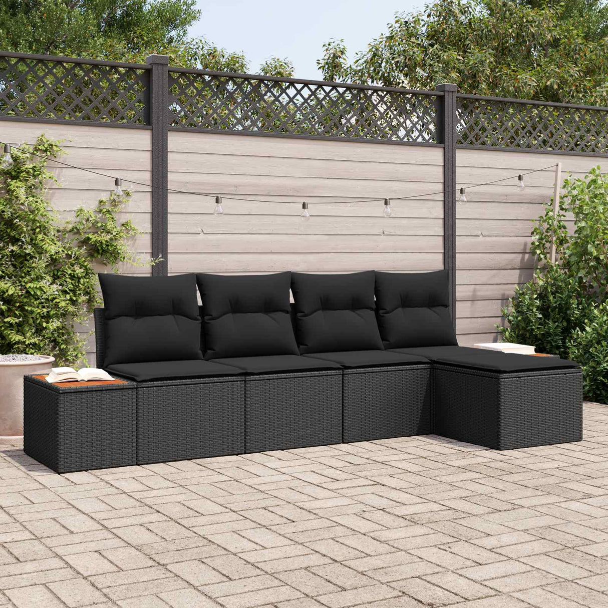 vidaXL Tuinbank Set met kussen 6 pcs Zwart en Crème Polyrattan