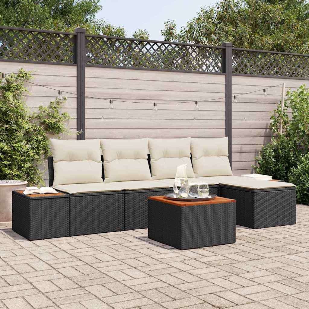 vidaXL Tuinbank Set met kussen 6 pcs Zwart en Crème Polyrattan