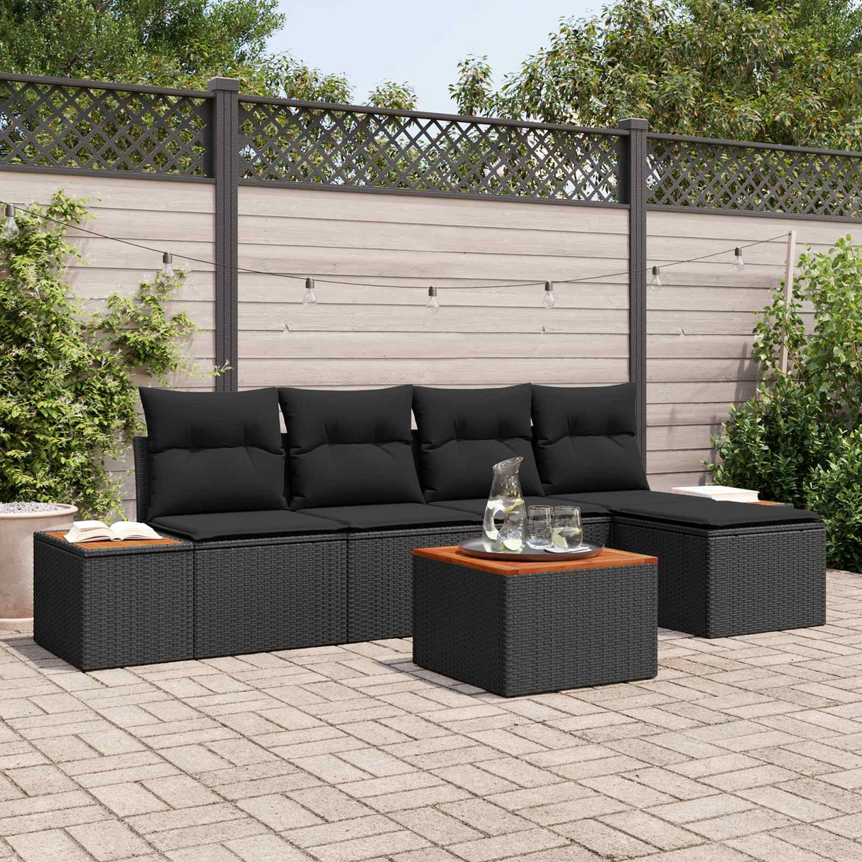 vidaXL Tuinbank Set met kussen 6 pcs Zwart en Crème Polyrattan