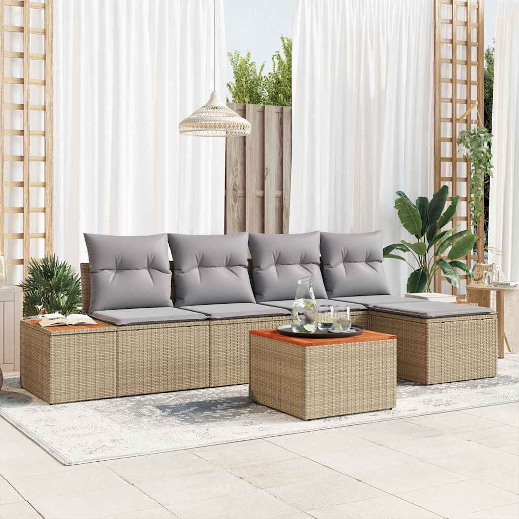 vidaXL Tuinbank Set met kussen 6 pcs Zwart en Crème Polyrattan