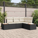 vidaXL Tuinbank Set met kussen 4 pcs Zwart en Crème Polyrattan