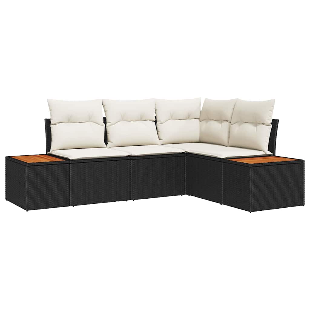 vidaXL Tuinbank Set met kussen 4 pcs Zwart en Crème Polyrattan
