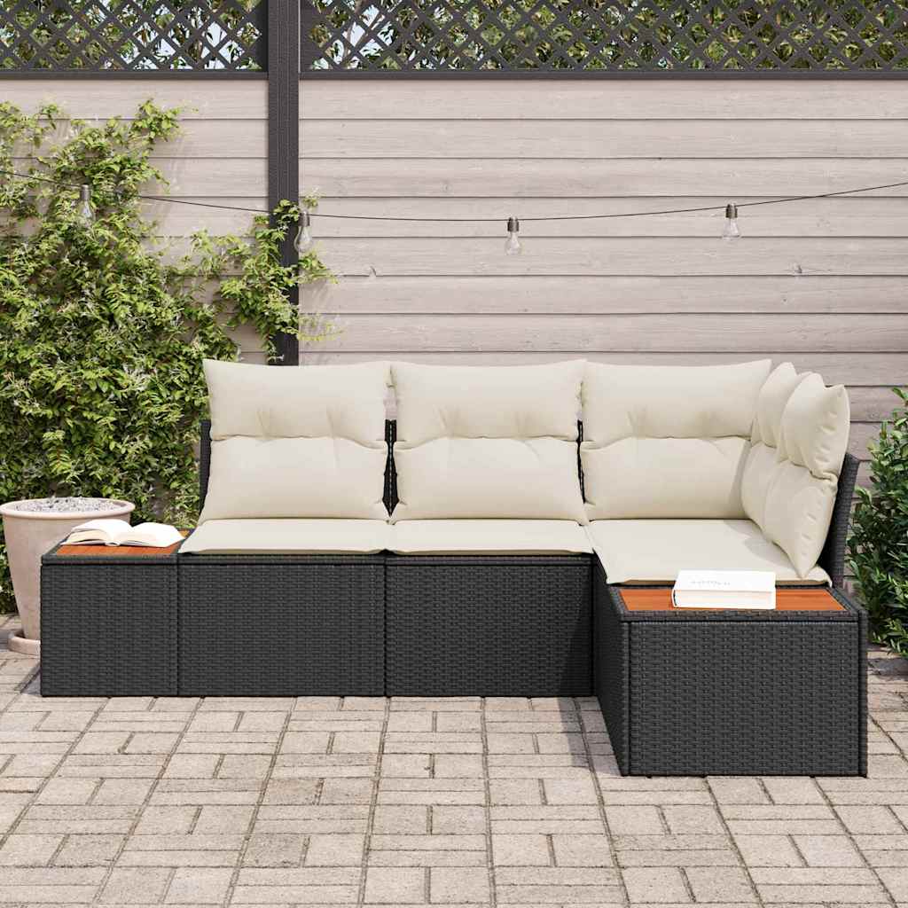 vidaXL Tuinbank Set met kussen 4 pcs Zwart en Crème Polyrattan