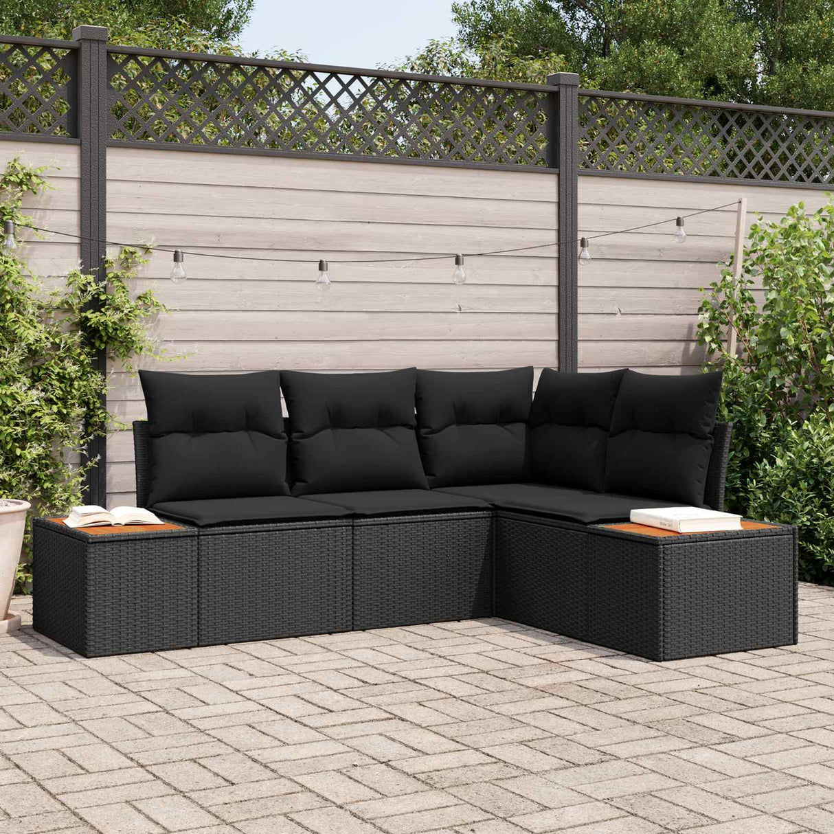 vidaXL Tuinbank Set met kussen 4 pcs Zwart en Crème Polyrattan
