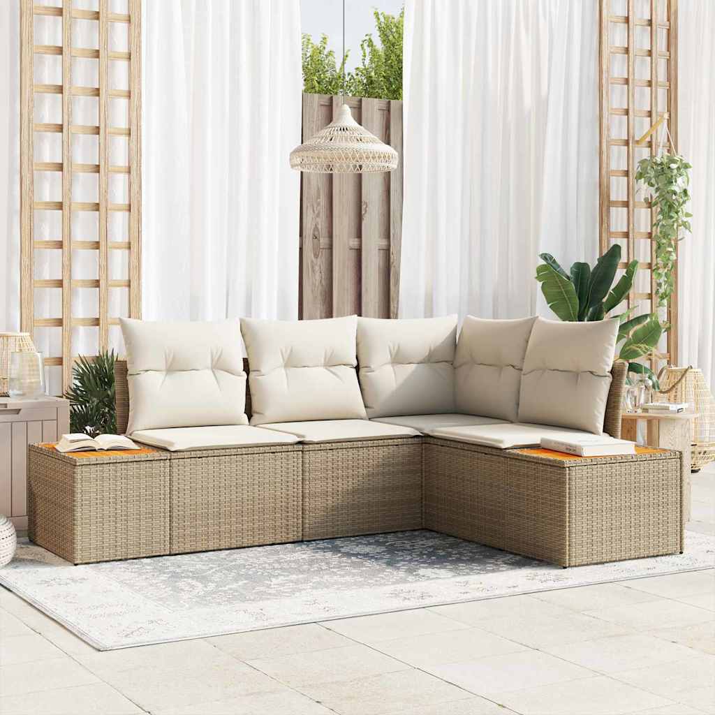 vidaXL Tuinbank Set met kussen 4 pcs Zwart en Crème Polyrattan