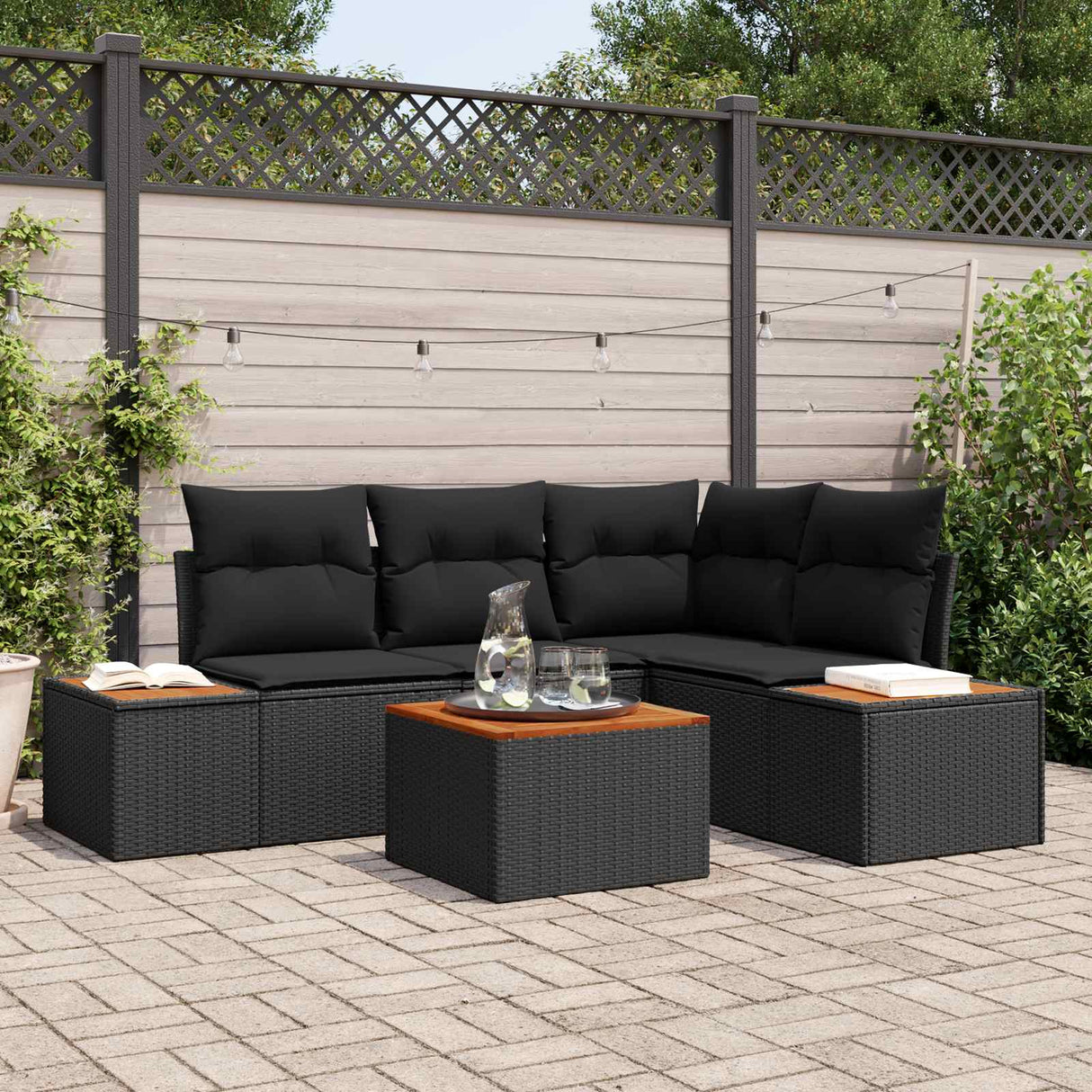 vidaXL Tuinbank Set met kussen 4 pcs Zwart en Crème Polyrattan