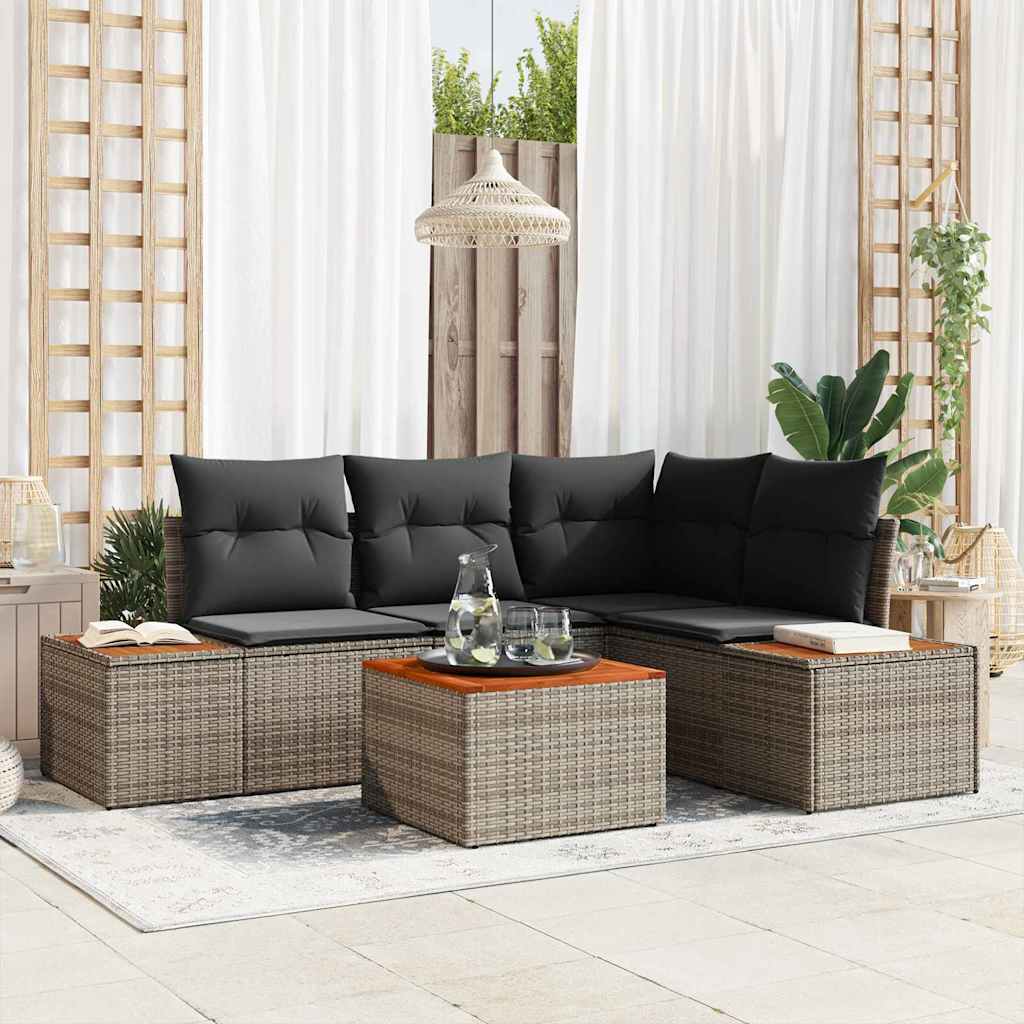 vidaXL Tuinbank Set met kussen 4 pcs Zwart en Crème Polyrattan