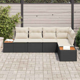 vidaXL Tuinbank Set met kussen 5 pcs Zwart en crème Poly rattan