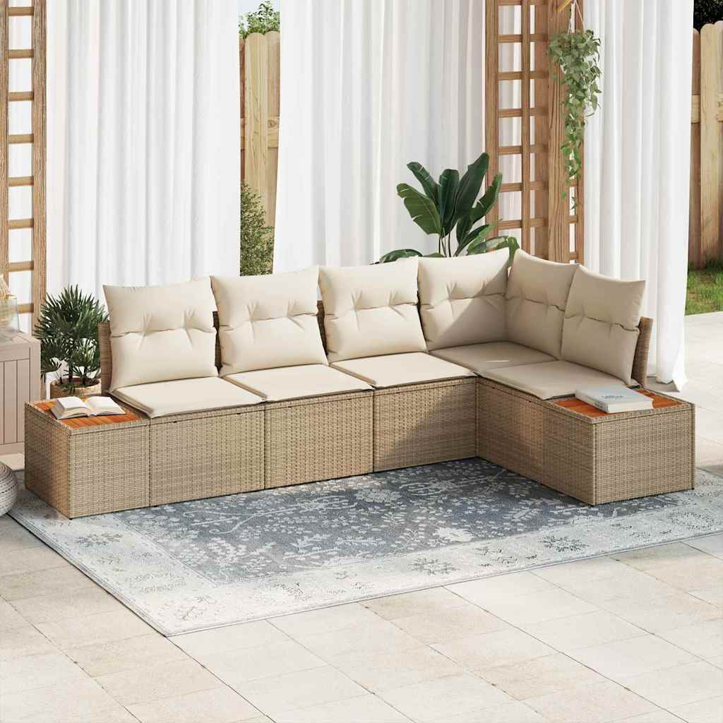 vidaXL Tuinbank Set met kussen 5 pcs Zwart en crème Poly rattan