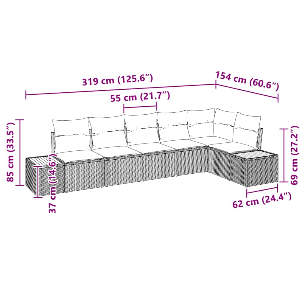 vidaXL Tuinbank Set met kussen 6 pcs Zwart en Crème Polyrattan