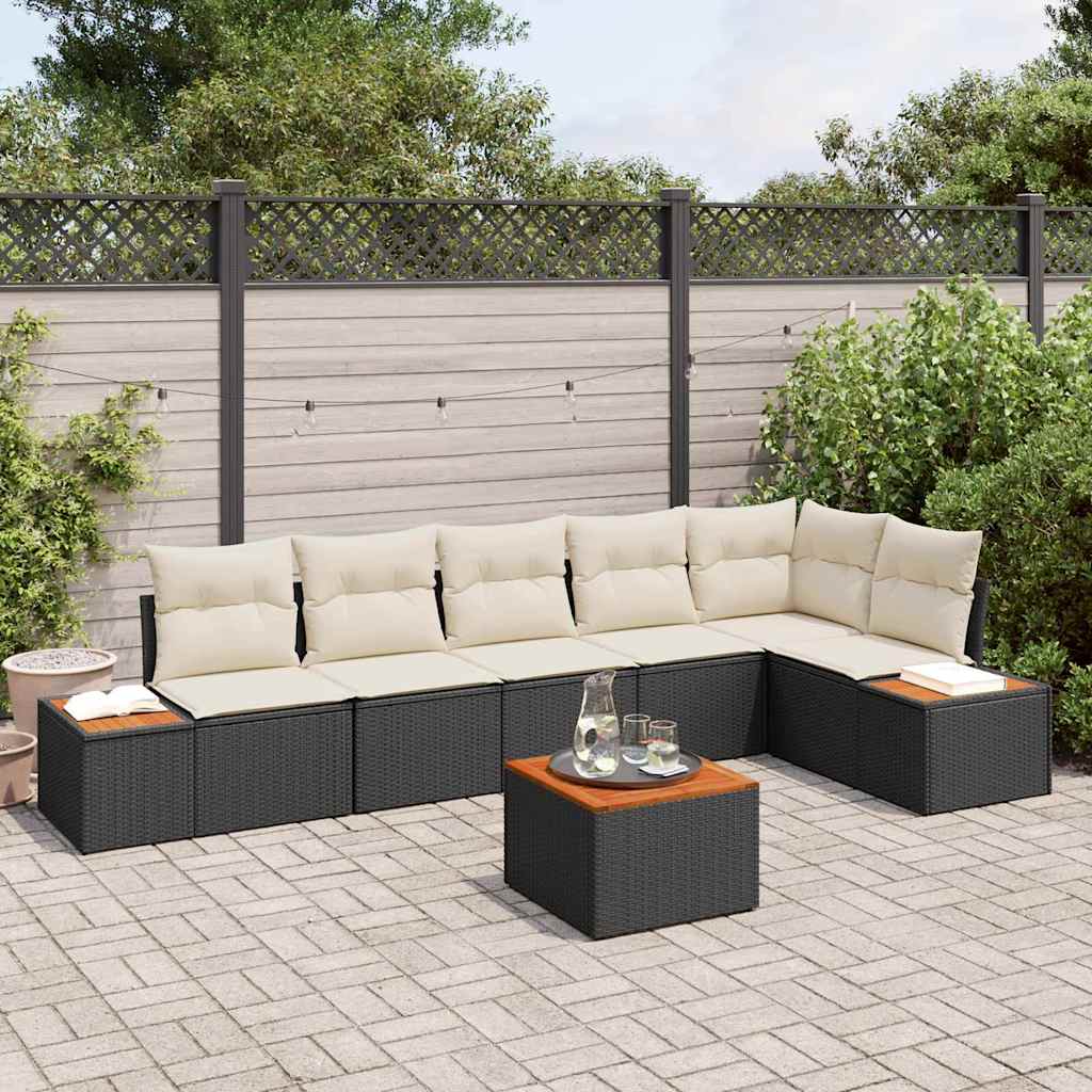 vidaXL Tuinbank Set met kussen 6 pcs Zwart en Crème Polyrattan