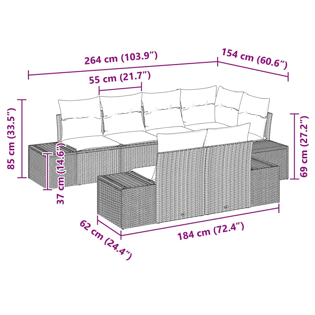 vidaXL Tuinbank Set met kussen 7 pcs Zwart en Crème Polyrattan