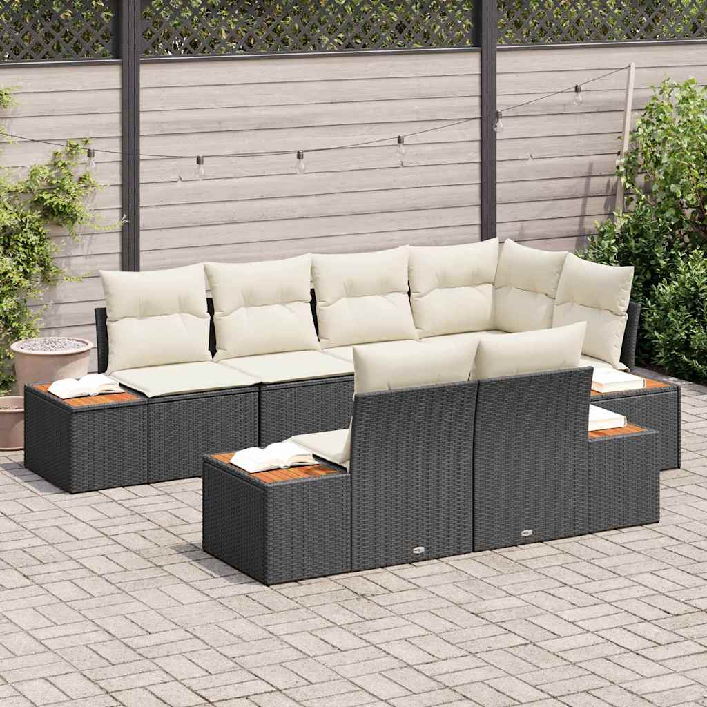 vidaXL Tuinbank Set met kussen 7 pcs Zwart en Crème Polyrattan