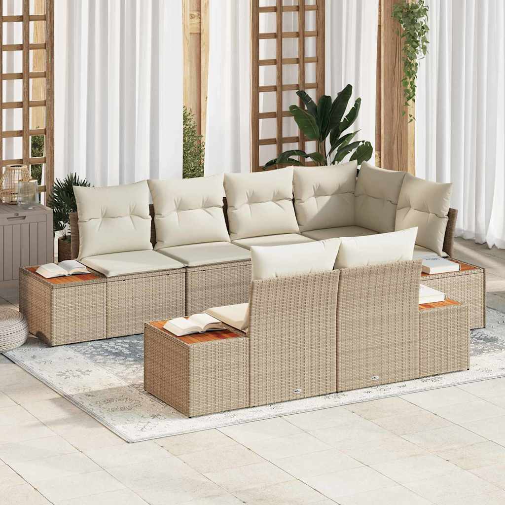 vidaXL Tuinbank Set met kussen 7 pcs Zwart en Crème Polyrattan