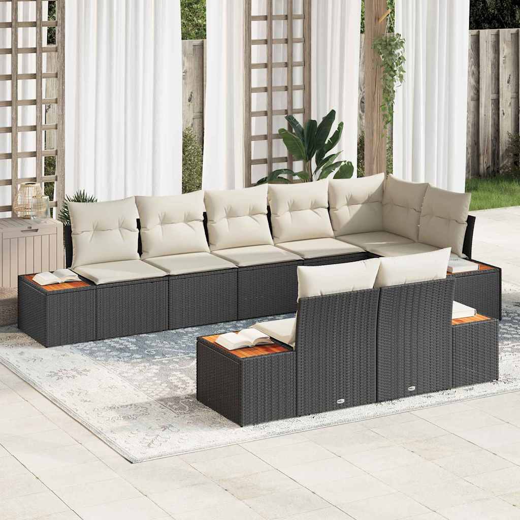 vidaXL Tuinbank Set met kussen 8 pcs Zwart en Crème Polyrattan