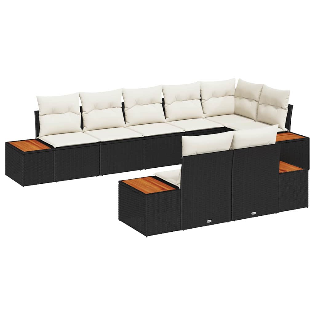 vidaXL Tuinbank Set met kussen 8 pcs Zwart en Crème Polyrattan