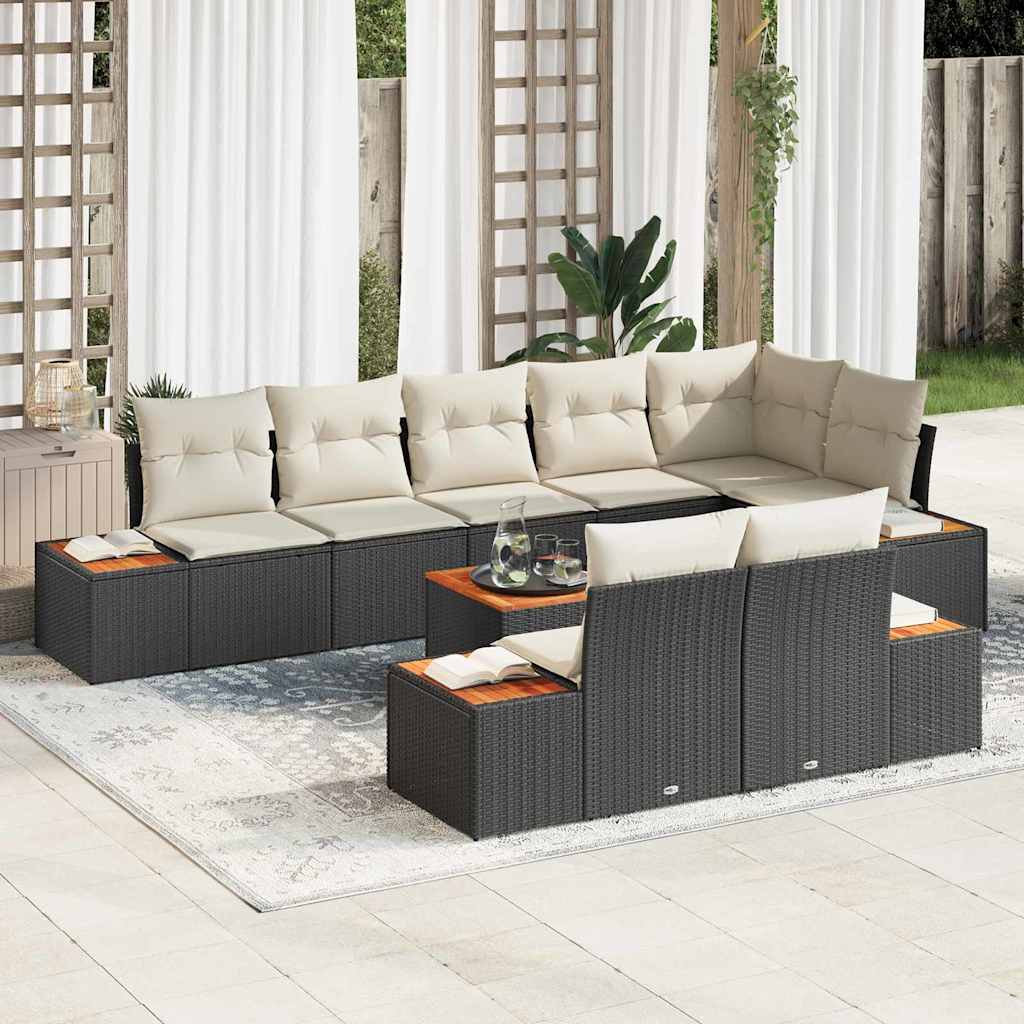 vidaXL Tuinbank Set met kussen 8 pcs Zwart en Crème Polyrattan