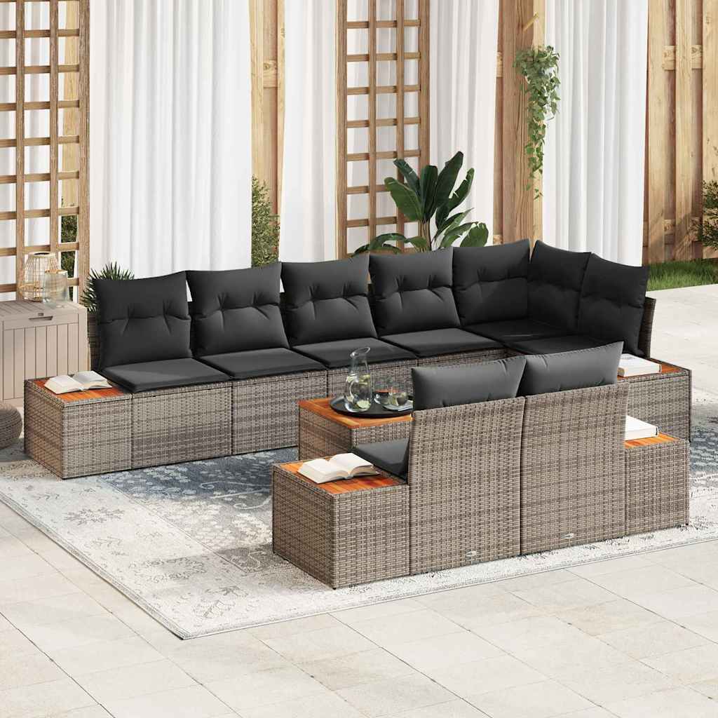 vidaXL Tuinbank Set met kussen 8 pcs Zwart en Crème Polyrattan