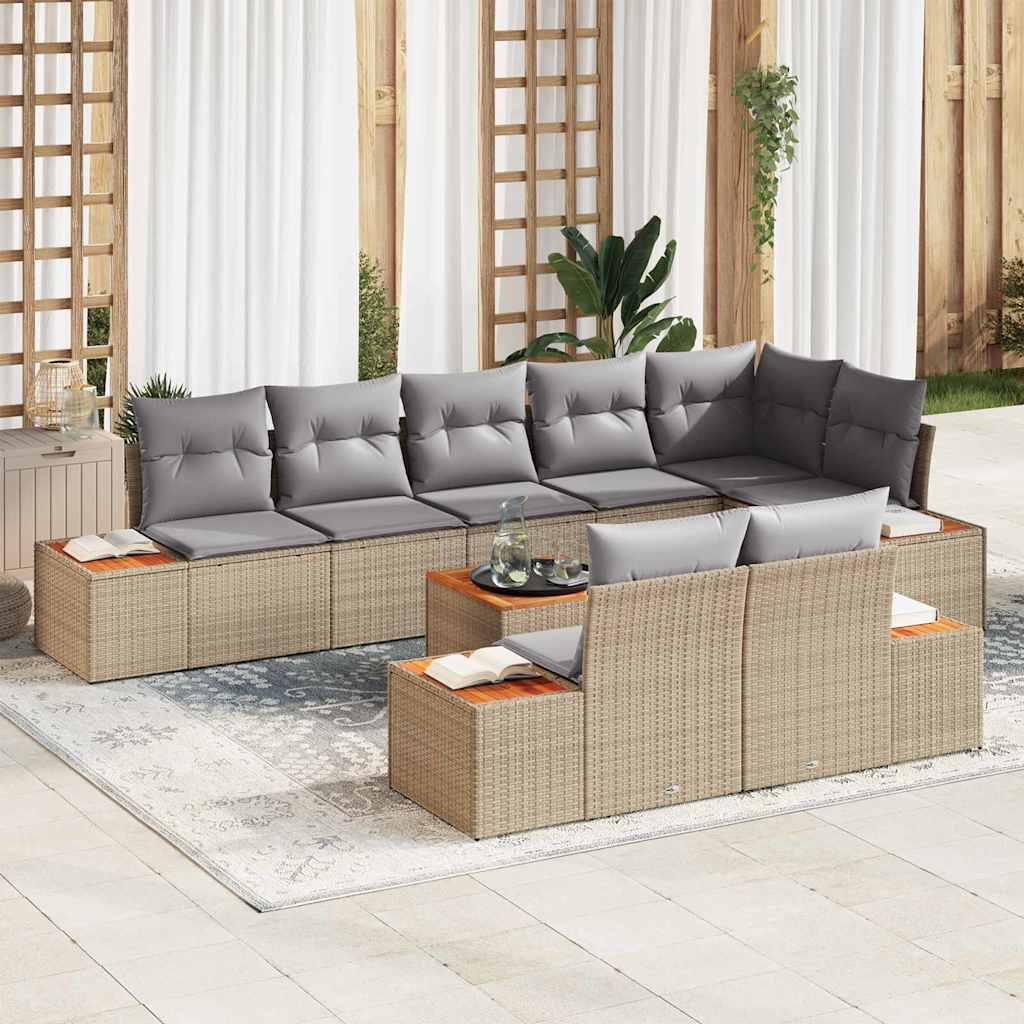 vidaXL Tuinbank Set met kussen 8 pcs Zwart en Crème Polyrattan