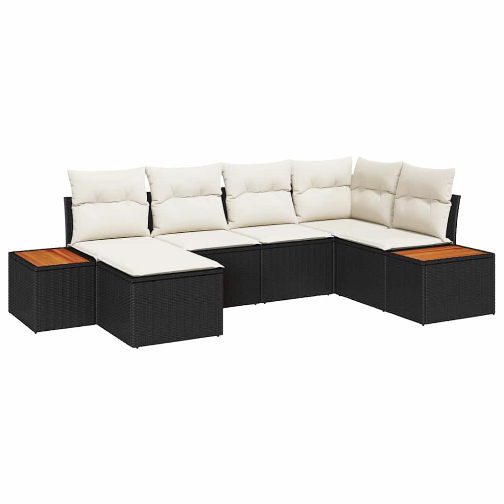 vidaXL Tuinbank Set met kussen 7 pcs Zwart en Crème Polyrattan