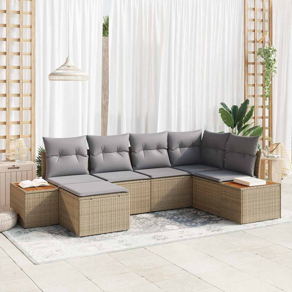 vidaXL Tuinbank Set met kussen 7 pcs Zwart en Crème Polyrattan