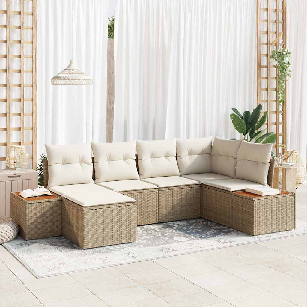 vidaXL Tuinbank Set met kussen 7 pcs Zwart en Crème Polyrattan