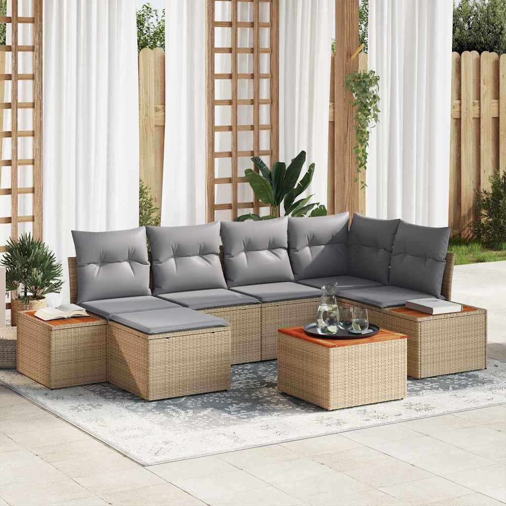 vidaXL Tuinbank Set met kussen 7 pcs Zwart en Crème Polyrattan