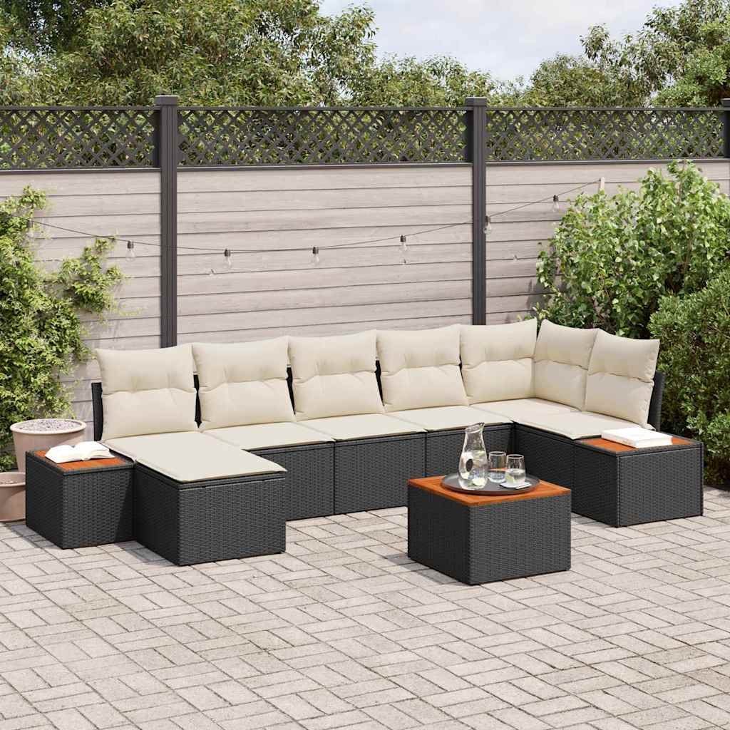vidaXL Tuinbank Set met kussen 8 pcs Zwart en Crème Polyrattan