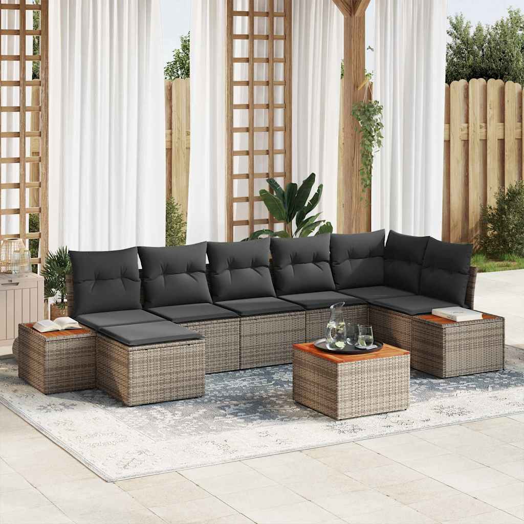 vidaXL Tuinbank Set met kussen 8 pcs Zwart en Crème Polyrattan