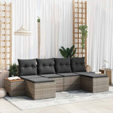 vidaXL Tuinbank Set met kussen 6 pcs Zwart en Crème Poly Riet