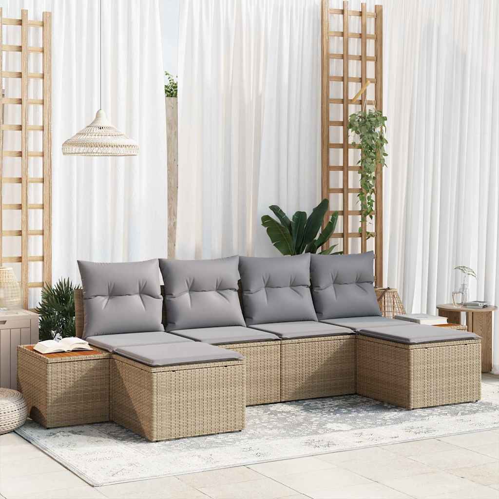 vidaXL Tuinbank Set met kussen 6 pcs Zwart en Crème Poly Riet