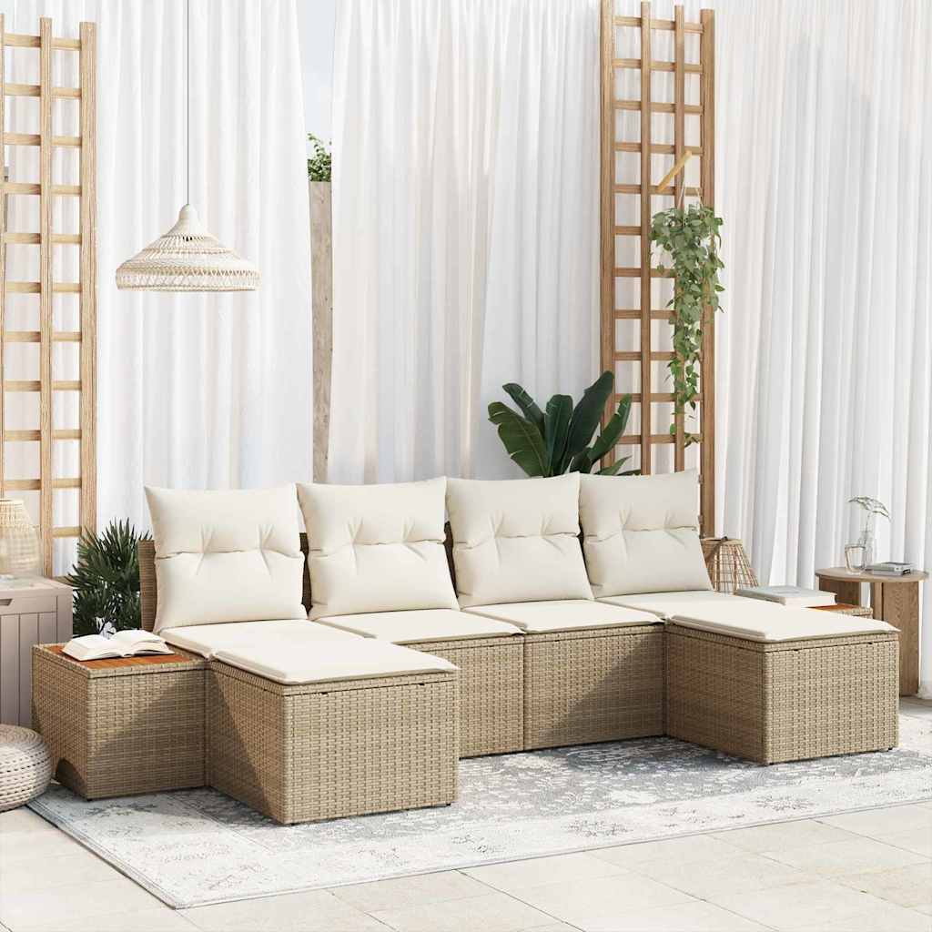 vidaXL Tuinbank Set met kussen 6 pcs Zwart en Crème Poly Riet