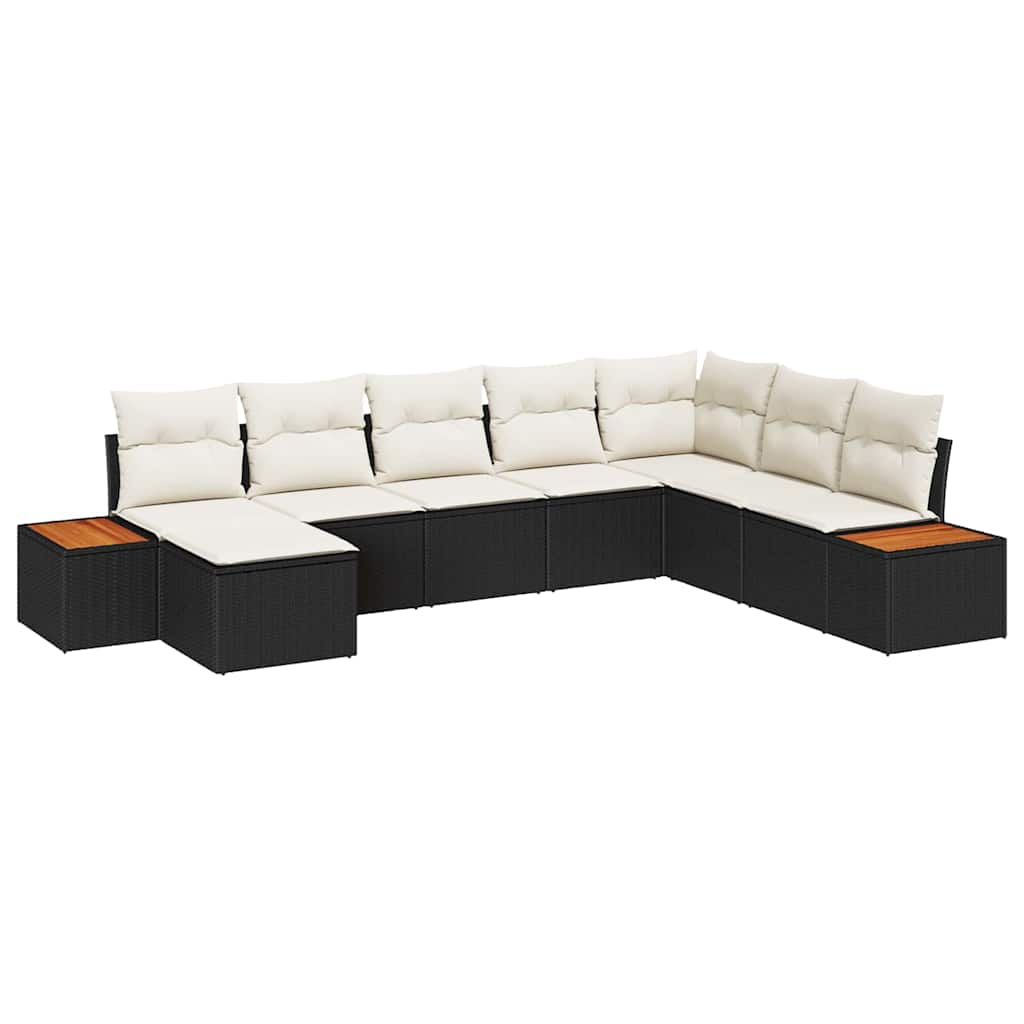 vidaXL Tuinbank Set met kussen 9 pcs Zwart en Crème Polyrattan