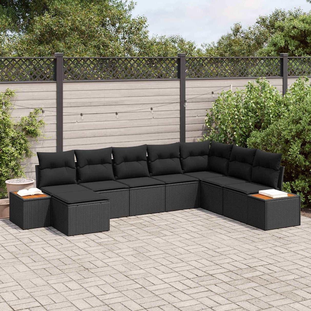 vidaXL Tuinbank Set met kussen 9 pcs Zwart en Crème Polyrattan