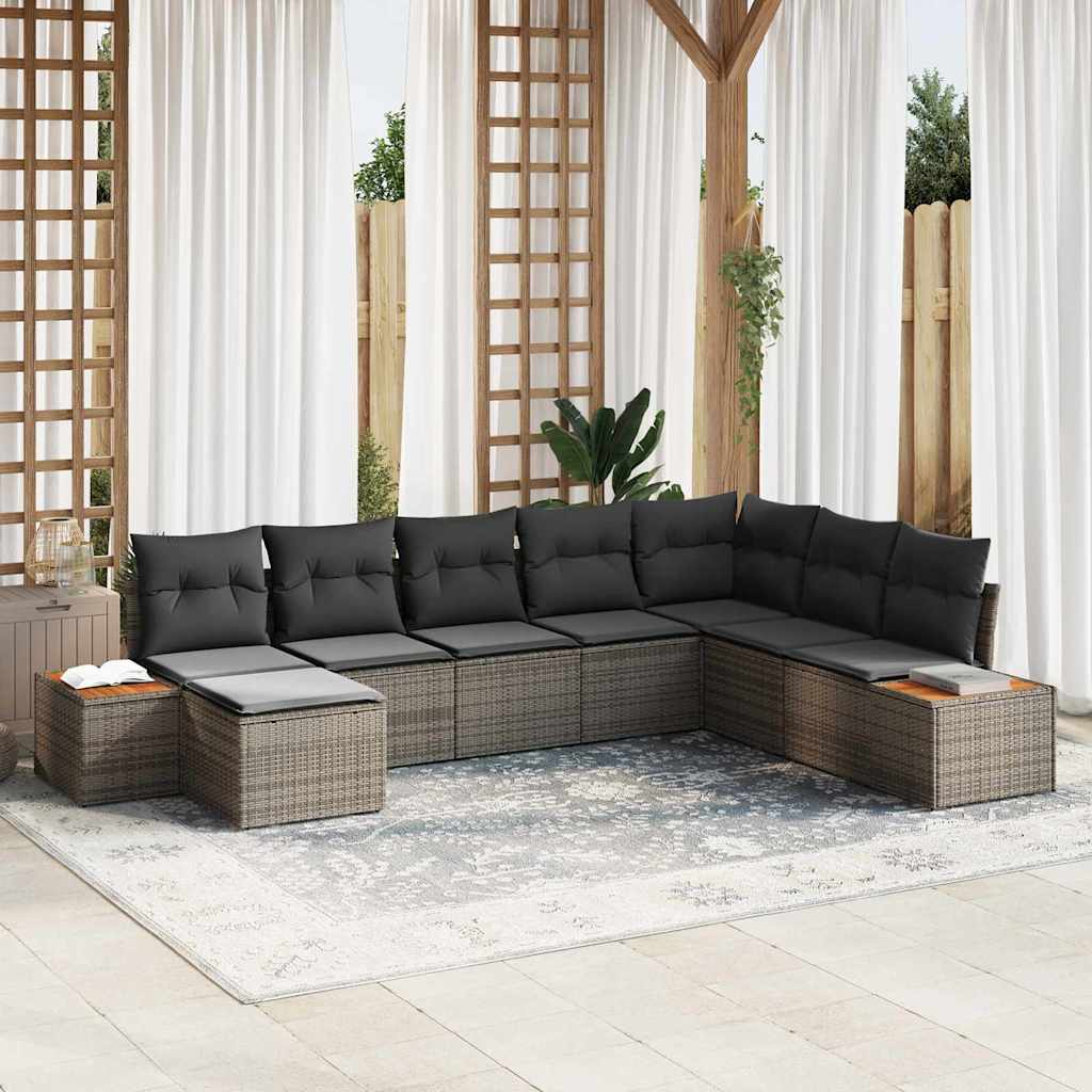 vidaXL Tuinbank Set met kussen 9 pcs Zwart en Crème Polyrattan
