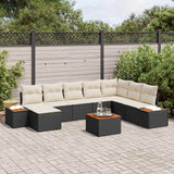 vidaXL Tuinbank Set met kussen 9 pcs Zwart en Crème Polyrattan