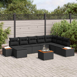 vidaXL Tuinbank Set met kussen 9 pcs Zwart en Crème Polyrattan