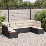 vidaXL Tuinbank Set met kussen 7 pcs Zwart en Crème Polyrattan