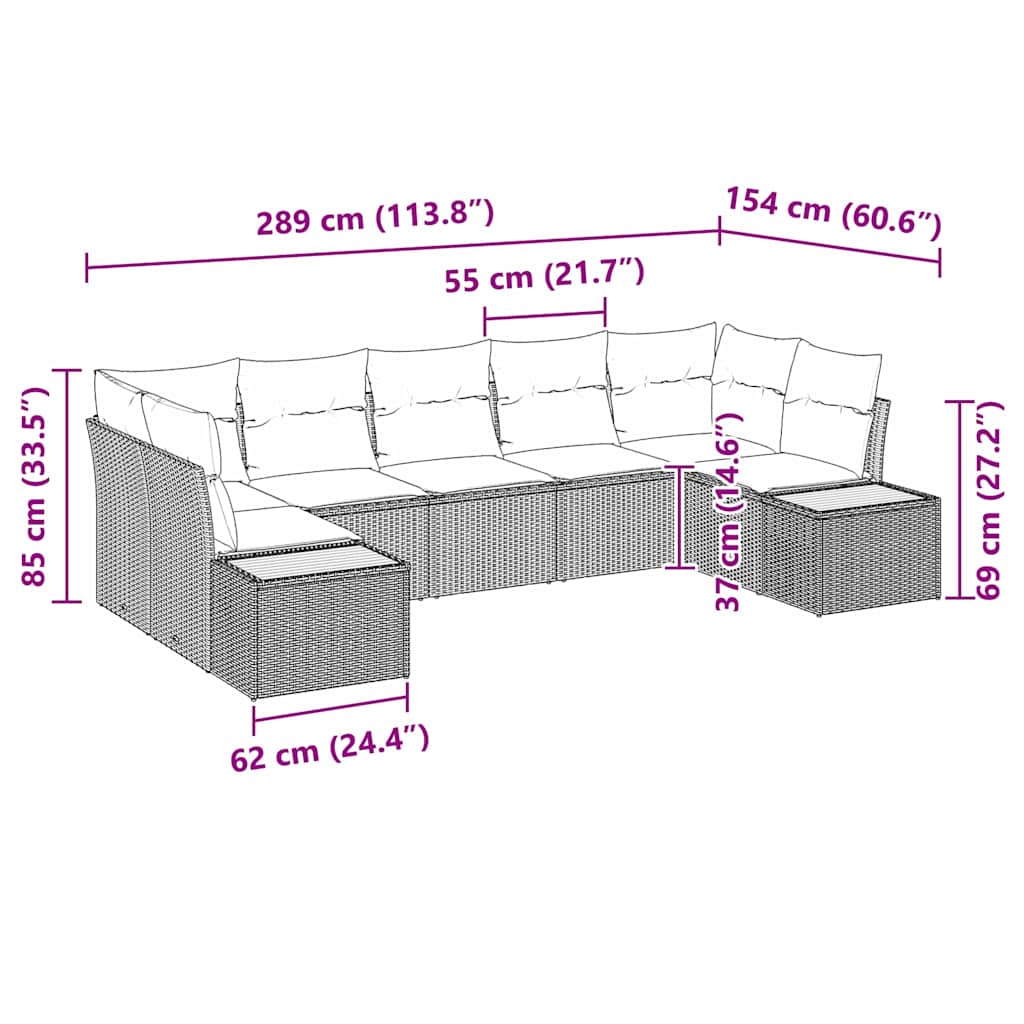 vidaXL Tuinbank Set met kussen 7 pcs Zwart en Crème Polyrattan