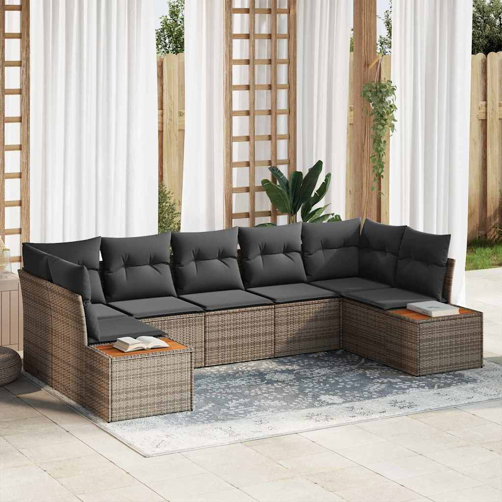 vidaXL Tuinbank Set met kussen 7 pcs Zwart en Crème Polyrattan