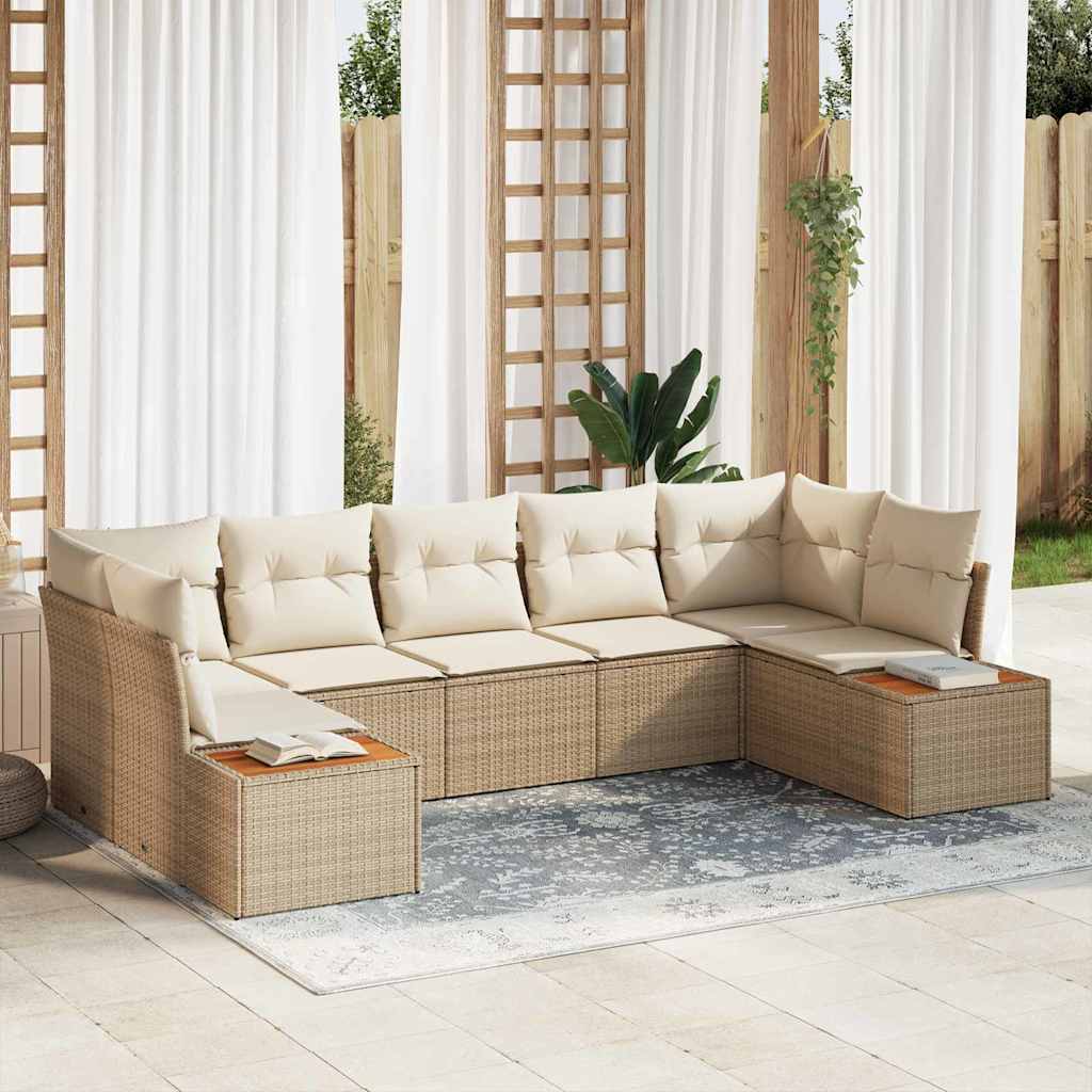 vidaXL Tuinbank Set met kussen 7 pcs Zwart en Crème Polyrattan