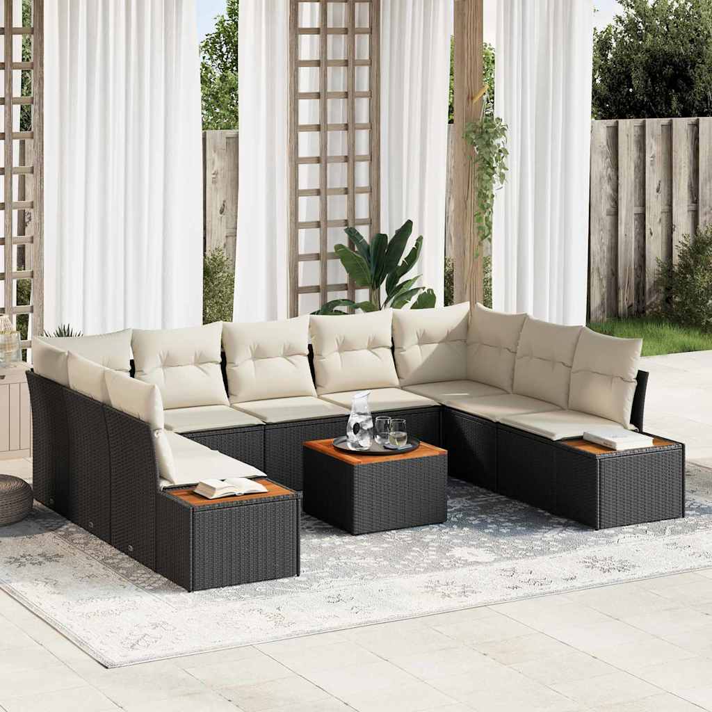 vidaXL Tuinbank Set met kussen 5 pcs Zwart en Crème Polyrattan