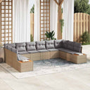 vidaXL Tuinbank Set met kussen 10 pcs Zwart en Crème Polyrattan